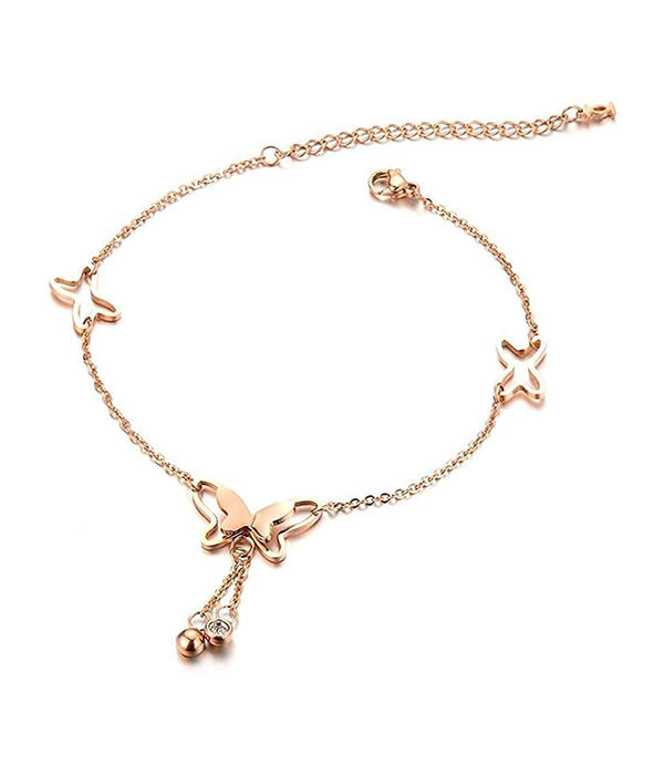 YouBella 18k Rose Gold Plated Butterfly Anklet for Women and Girls